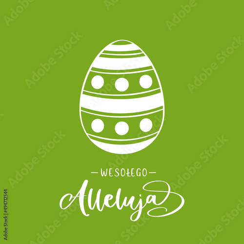 Wielkanoc. Wesołego Alleluja napis z jajkiem. Wektor na zielonym tle.