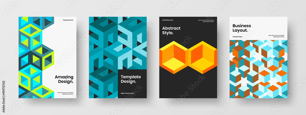 Fresh company identity vector design template bundle. Isolated geometric tiles banner layout composition.