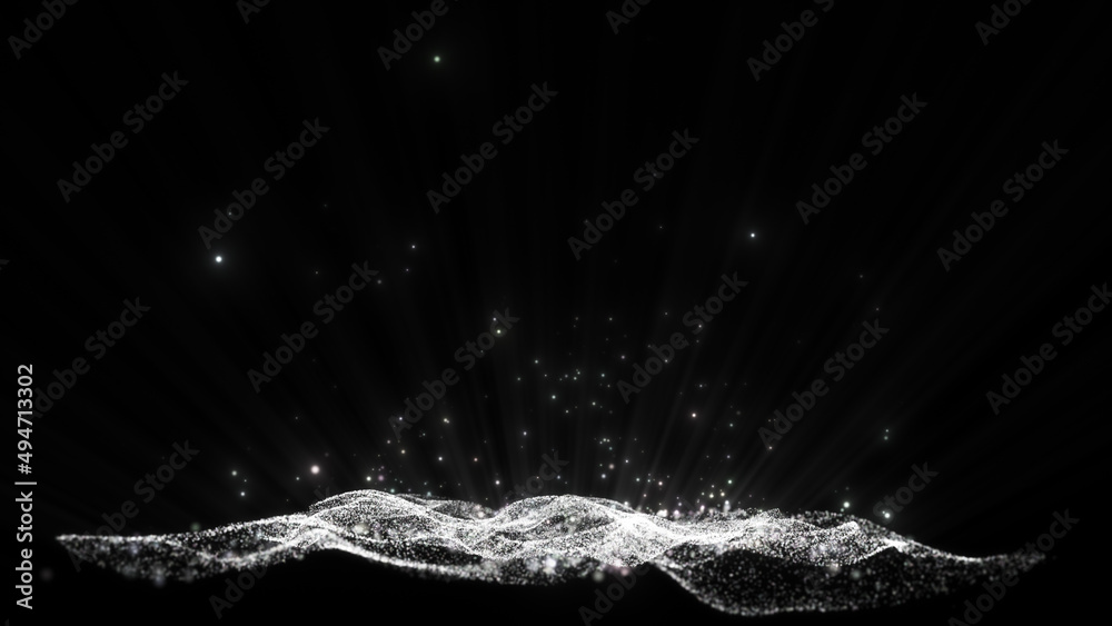 Black and white Glitter light particles and shine light ray beam ...