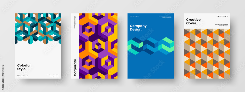 Original geometric tiles front page concept set. Premium poster vector design illustration composition.