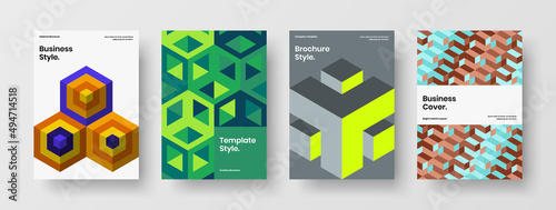 Premium postcard design vector concept collection. Simple mosaic shapes company cover template composition.