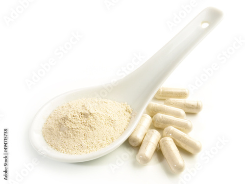 Foto Beta Glucan acid with Capsules isolated on white Background - Healthy Nutrition