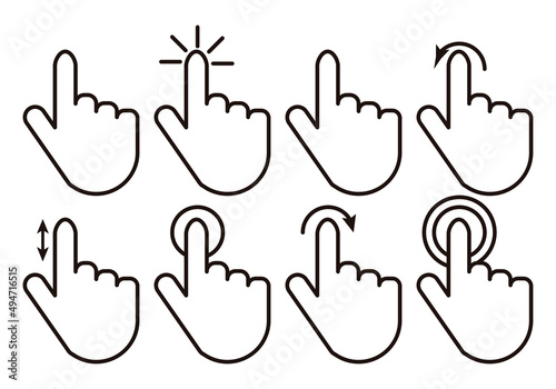 Icono negro de cursor de mano con gestos.  photo