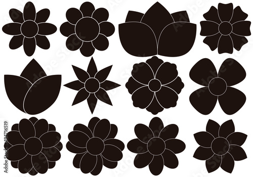 Icono negro de flores en fondo blanco. 