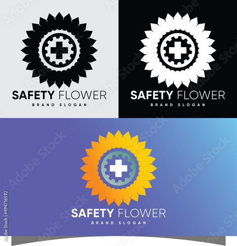 safety first flower Unique logo with creative modern style Premium Vector