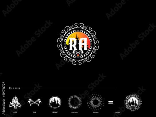 Vintage RA logo, Outdoor Retro Emblems ra Vintage style natural forest company logo
