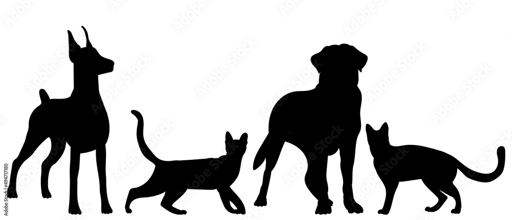 cats and dog black silhouette isolated vector