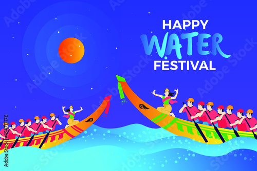 Happy Water festival, Cambodia template design for water festival, social medial template, invitation card, template design with khmer traditional design, Vector