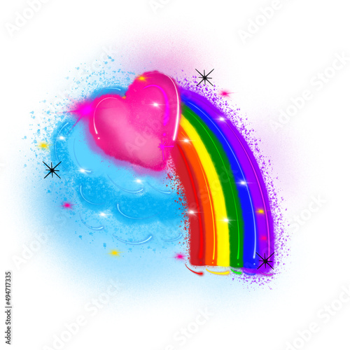 Airbrush Heart with Rainbow in the Clouds