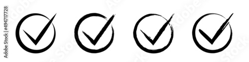 Check mark. Set of black icons with check marks isolated on white background. Vector clipart.	