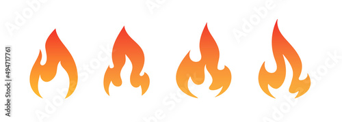 Flame set. Vector gradient fire icons. Flat illustration isolated on white background.