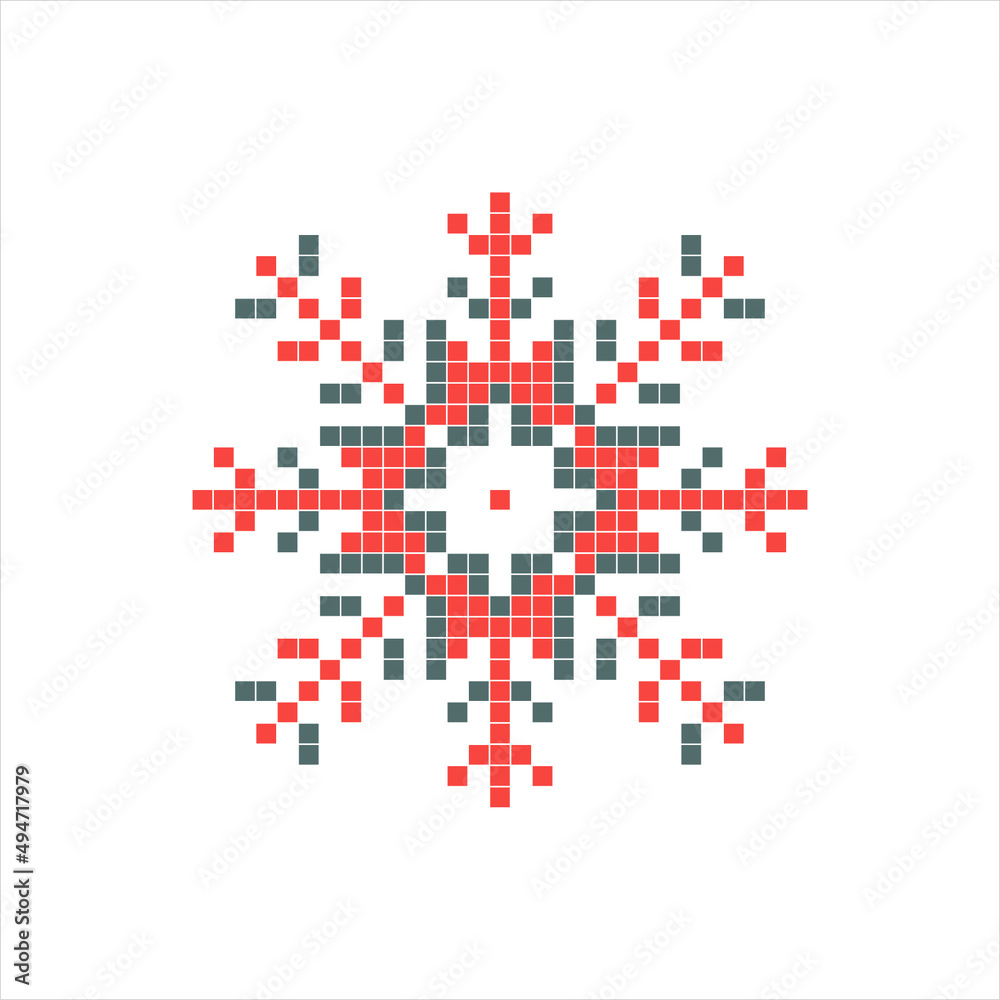 Isolated ethnic, nordic design element. Vector illustration of pixel snowflake.