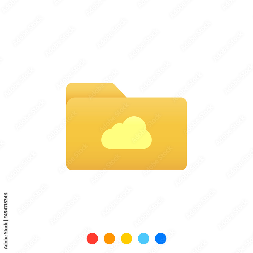 Flat folder design element with a cloud symbol, Folder icon, Vector and Illustration.