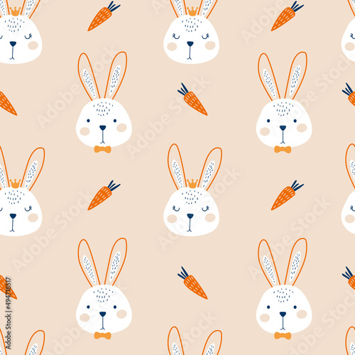 Seamless pattern with cute rabbit. Vector Illustration