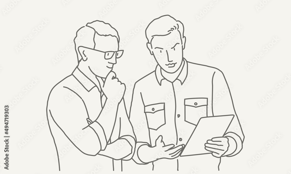 Business people working together, two men talking. Business people working together, two men talking.