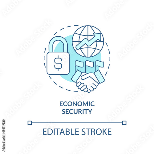 Economic security turquoise concept icon. Dimension of national safety abstract idea thin line illustration. Isolated outline drawing. Editable stroke. Arial, Myriad Pro-Bold fonts used