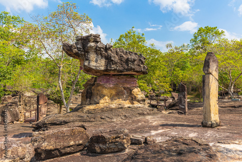 Sand stone pillar in Phu Phra Bat historical park, Udon Thani province, Thailand.