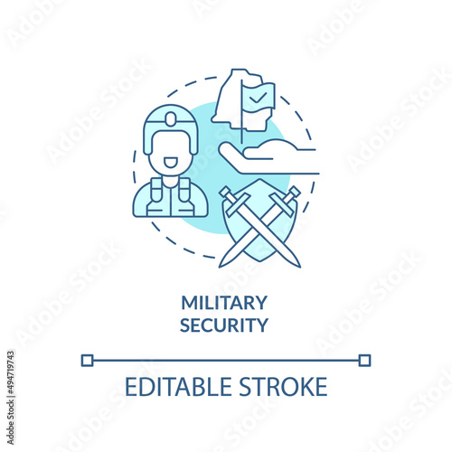 Military security turquoise concept icon. Armed forces. Element of national safety abstract idea thin line illustration. Isolated outline drawing. Editable stroke. Arial, Myriad Pro-Bold fonts used