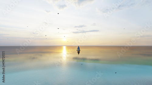 Fototapeta Naklejka Na Ścianę i Meble -  8K ULTRA HD. Romantic colorful sunset at the sea. The sun touches horizon. 
