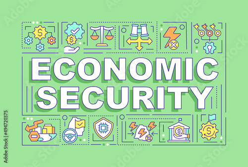 Economic security word concepts green banner. National financial system. Infographics with icons on color background. Isolated typography. Vector illustration with text. Arial-Black font used