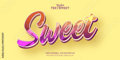 Sweet text effect, editable shiny pink color text style, sweet text on yellow background