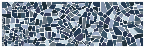 Blue stone mosaic design, blue pebbles texture wide illustration