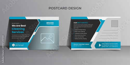 Offices and home cleaning service postcard template design, vector cleaning service postcard layout design