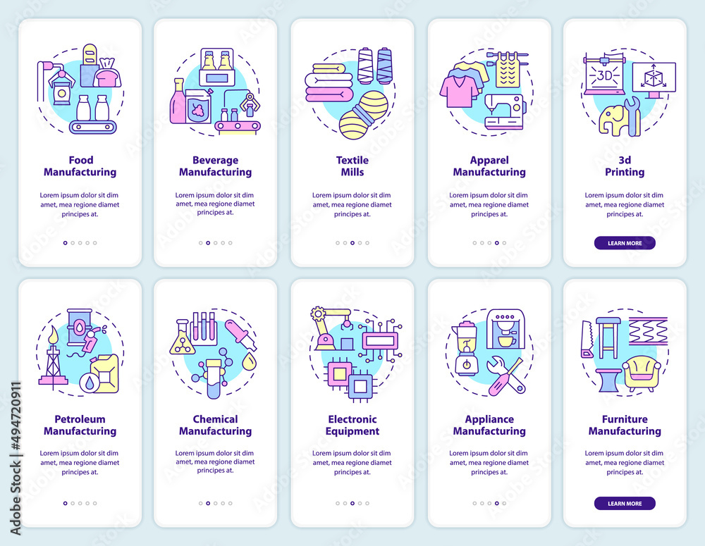 Starting manufacturing business onboarding mobile app screen set ...