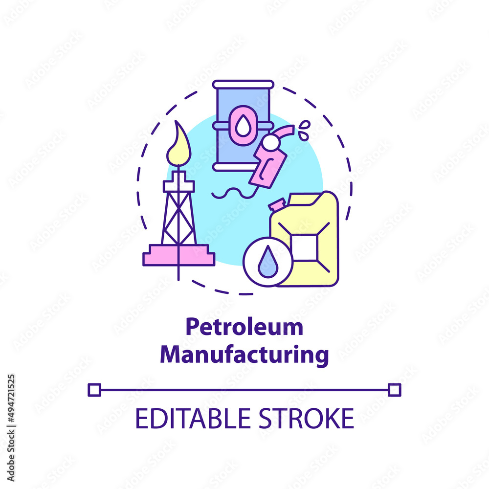 Petroleum manufacturing concept icon. Oil patch. Business subsector abstract idea thin line illustration. Isolated outline drawing. Editable stroke. Arial, Myriad Pro-Bold fonts used Petroleum manufacturing concept icon. Oil patch. Business subsector abstract idea thin line illustration. Isolated outline drawing. Editable stroke. Arial, Myriad Pro-Bold fonts used