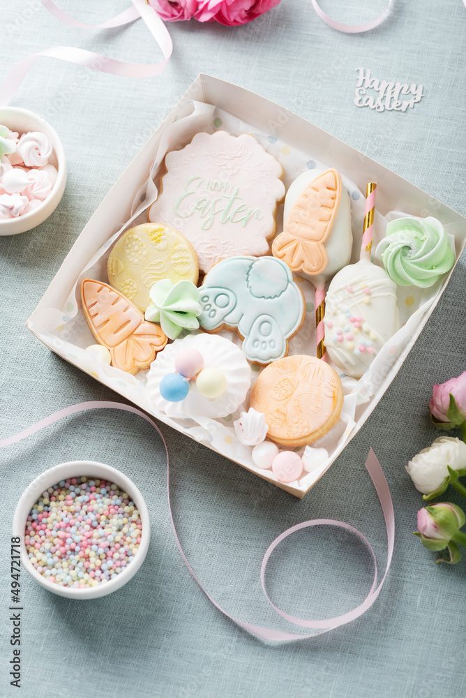Mix of Easter cookies in the paper box