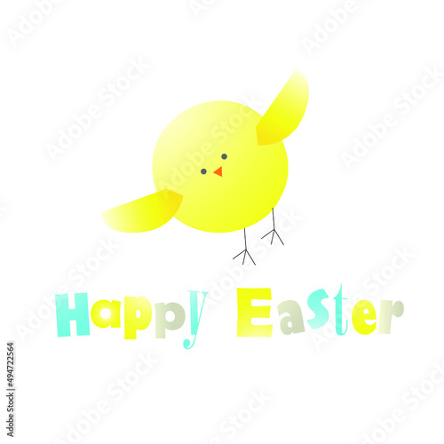 Vector illustration, Easter greeting card with Easter chicken, in yellow blue colors