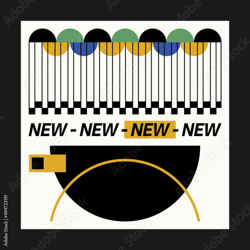 Abstract art social media for an art exhibition. Vector template with primitive shapes elements, modern hipster style. Instagram post template