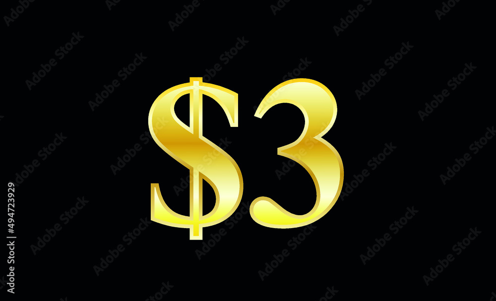 $3 gold dollar. Symbol price and promotional offer. product price tag $3 gold dollar. Symbol price and promotional offer. product price tag