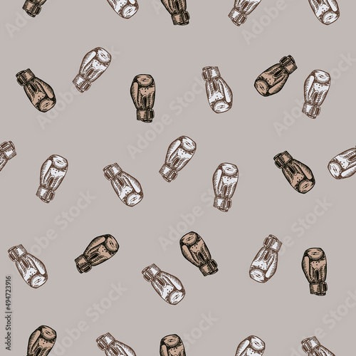 Boxing gloves seamless pattern. Vintage sport inventory background.