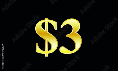 $3 gold dollar. Symbol price and promotional offer. product price tag
