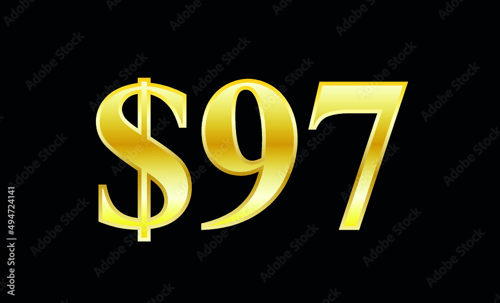 $97 gold dollar. Symbol price and promotional offer. product price tag $97 gold dollar. Symbol price and promotional offer. product price tag