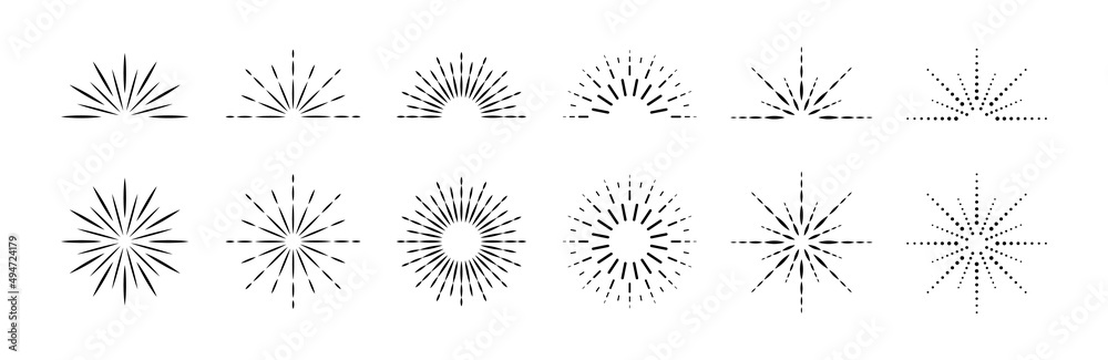Sunburst line icon on black background Sunburst line icon on black background