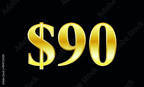 $90 gold dollar. Symbol price and promotional offer. product price tag