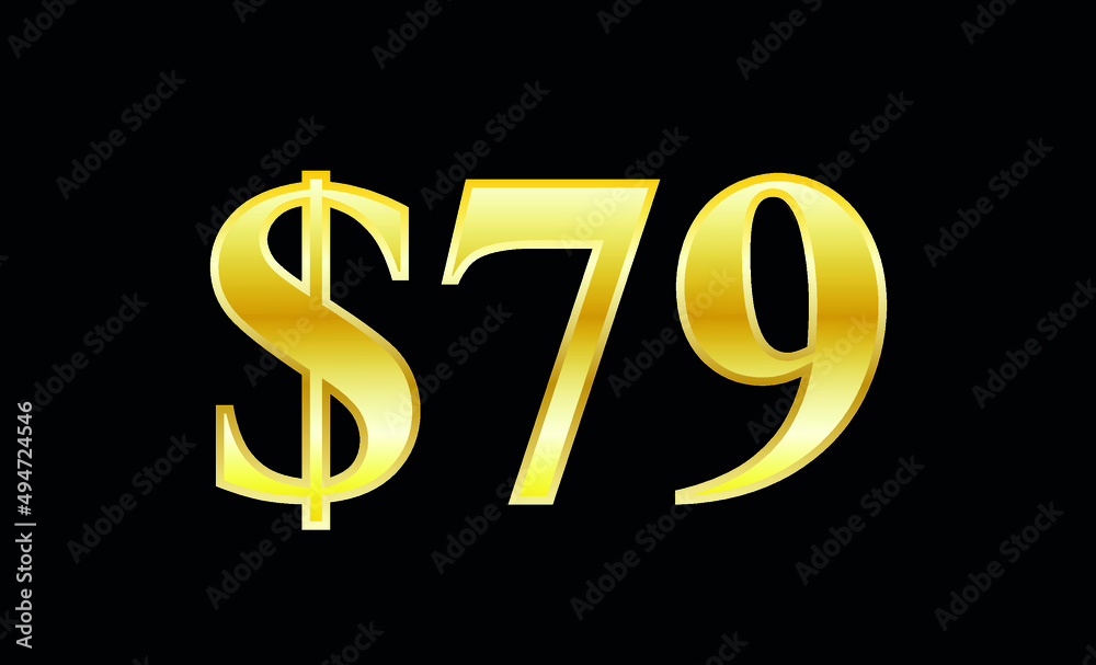 $79 gold dollar. Symbol price and promotional offer. product price tag