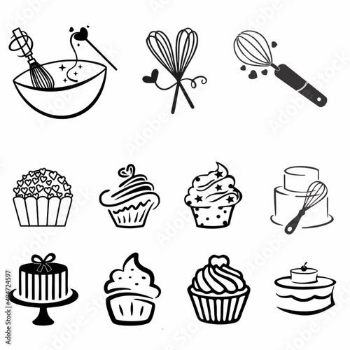 set of cakes and bakery