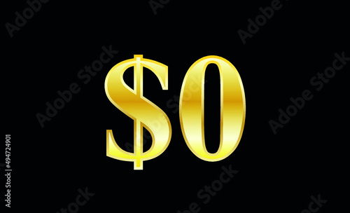 $0 gold dollar. Symbol price and promotional offer. product price tag