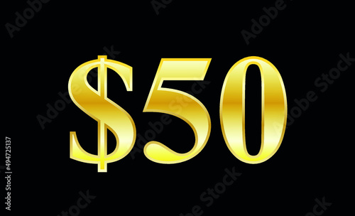 $50 gold dollar. Symbol price and promotional offer. product price tag
