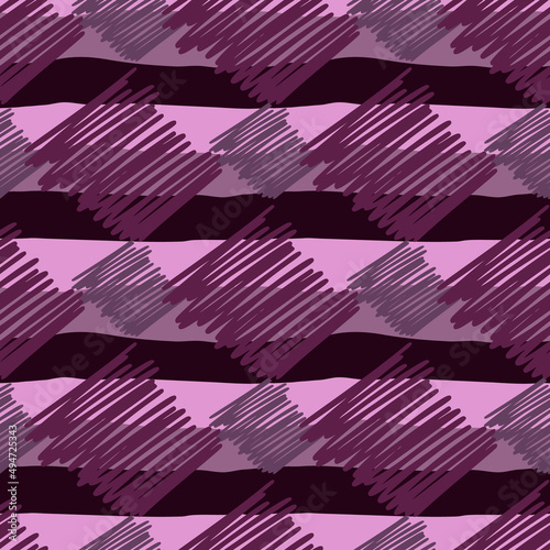 Brushstrokes and thin stripes seamless pattern. Cross Hatching endless background. Grunge backdrop.