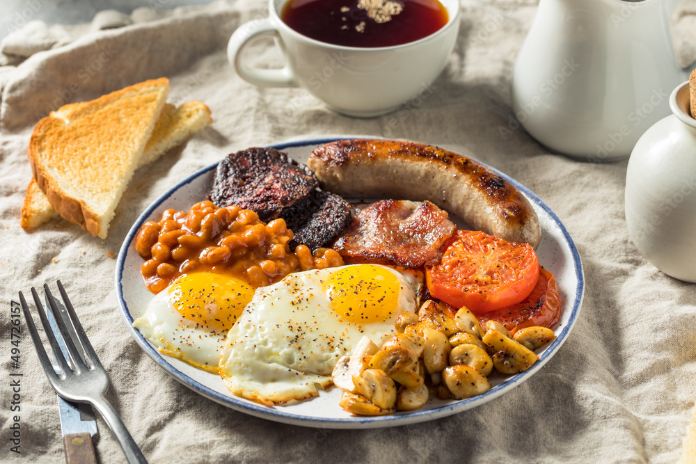 Homemade Full English Breakast with Eggs Sausage Homemade Full English Breakast with Eggs Sausage