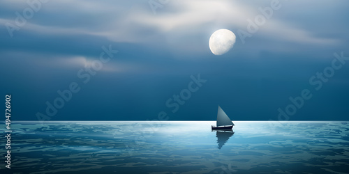Ocean and yacht at night with moon illustration © kora_ra_123