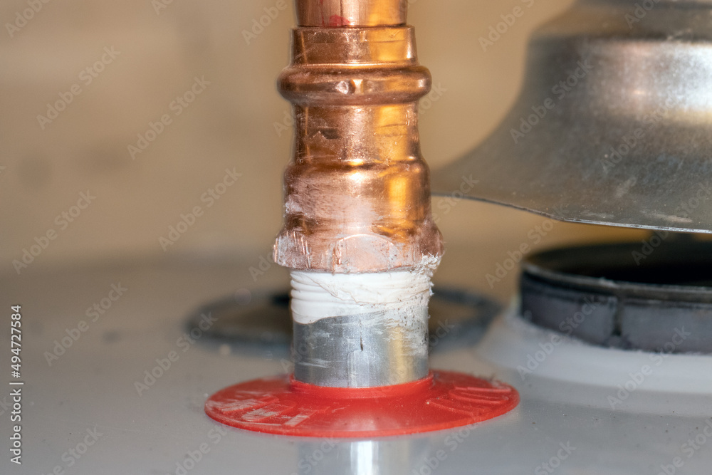 Copper pipe fittings and connections sealed properly to a water heater