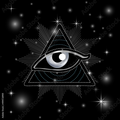 All seeing eye of Providence or Illuminati pyramid masonic symbol silver