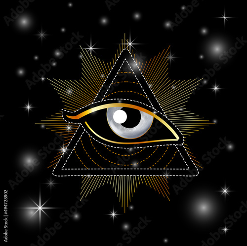 All seeing eye of Providence or Illuminati pyramid masonic symbol golden