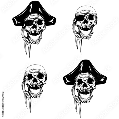 Vector illustration pirate skull bandana or cocked hat set