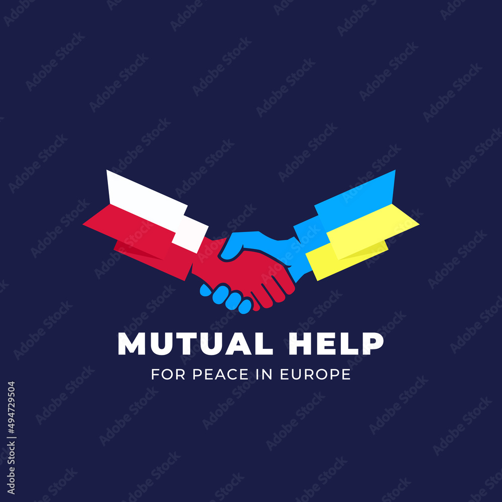 Ukraine and Poland friendship mutual help and partnership handshake Abstract Vector Sign Peace Symbol Icon Template. Hand Shake with European flags Isolated Ukraine and Poland friendship mutual help and partnership handshake Abstract Vector Sign Peace Symbol Icon Template. Hand Shake with European flags Isolated